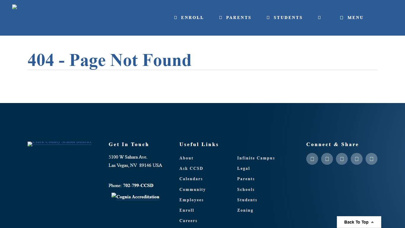404 - Page Not Found - Clark County School District